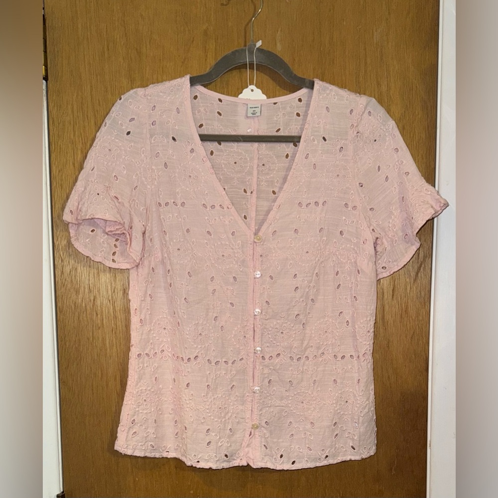 Old Navy Light Pink Eyelet Blouse, Size XS